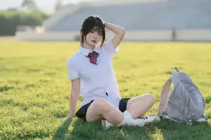 Youthful Schoolgirl in Uniform: Serene Golden Hour Beauty, a Glimpse into Nostalgic Student Life.-11