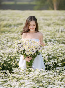 VGU No.22: Discover the ethereal beauty of a muse amidst a vast field of white daisies, where time stands still.-5