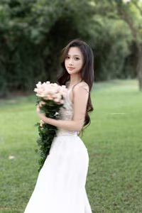 VGU No.95: Gentle beauty of a Vietnamese young woman in a pure white lace dress amidst nature.-1