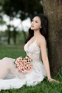 VGU No.95: Gentle beauty of a Vietnamese young woman in a pure white lace dress amidst nature.-16