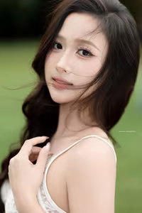 VGU No.95: Gentle beauty of a Vietnamese young woman in a pure white lace dress amidst nature.-17