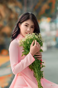 VGU No.20: Graceful Pink Ao Dai Muse Capturing Elegant Vietnamese Beauty Amidst Romantic Autumn Hues-6