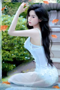 VGU No.12: Enchanting Ethereal Beauty Long-Haired Girl Amidst Shimmering Goldfish-4