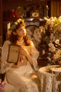 Qiu Qiu in YiTuYu Vol.8546: Dreamy Vintage Serenity Amidst Golden Hour Blooms-8