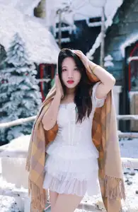 Radiant Beauty: Girl in Pristine White Dress Amidst Romantic Winter Wonderland 1000024890-8