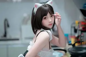 Coser Bangni's Little Cat's Diary Part01: Charming Nekomimi Maid Cosplay Unveiled-3
