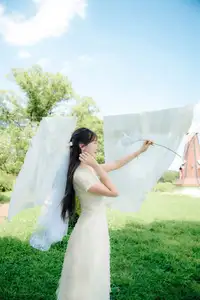 VGU No.180: The Pure Elegance of a Girl in a White Dress with Gentle Lilies-9