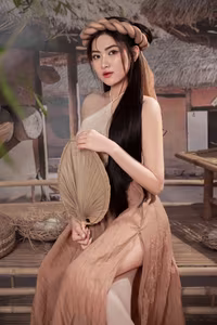 VGU No.78: Elegant Vietnamese Girl Showcasing Traditional Beauty Amidst Rustic Charm-6