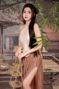 VGU No.78: Elegant Vietnamese Girl Showcasing Traditional Beauty Amidst Rustic Charm-1
