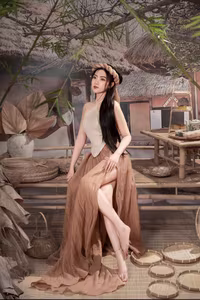 VGU No.78: Elegant Vietnamese Girl Showcasing Traditional Beauty Amidst Rustic Charm-3