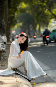 VGU No.121: Graceful Vietnamese Lady in Ao Dai with Vibrant Flower Bicycle-9