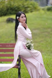 VGU No.119: Elegant Vietnamese Beauty in Pink Ao Dai Amidst Nature's Serenity-5